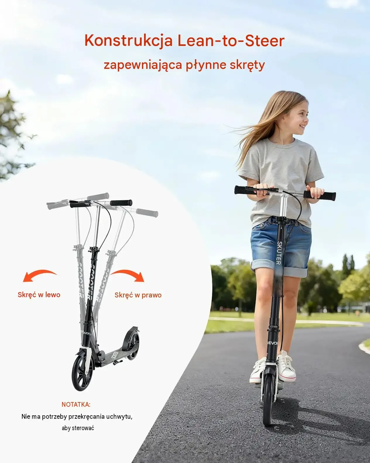 Hulajnoga dwukołowa miejska 100 kg aluminium hamulec czarna srebrna - obrazek 4