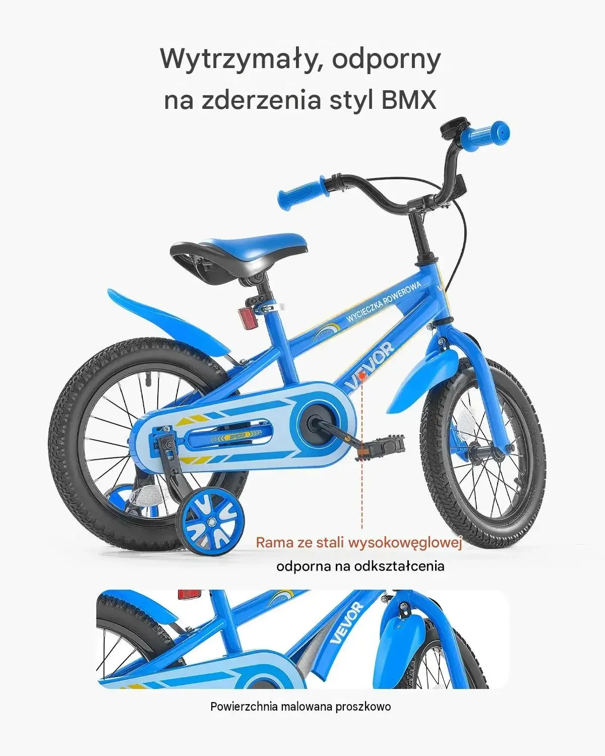 Rower dziecięcy BMX cm wzrost 90-115 cm 3-5 lat boczne kółka niebieski - obrazek 4