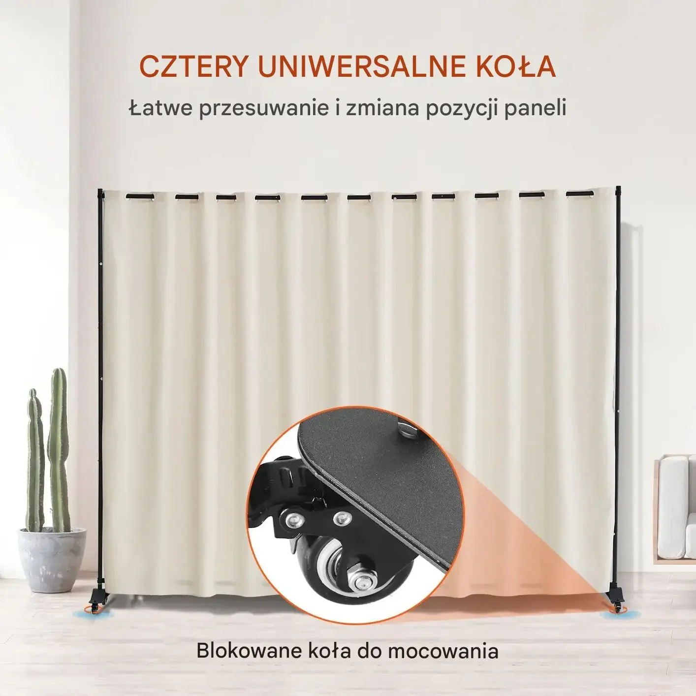Parawan pokojowy mobilny na kółkach biuro sypialnia 308x245cm beżowy - obrazek 4