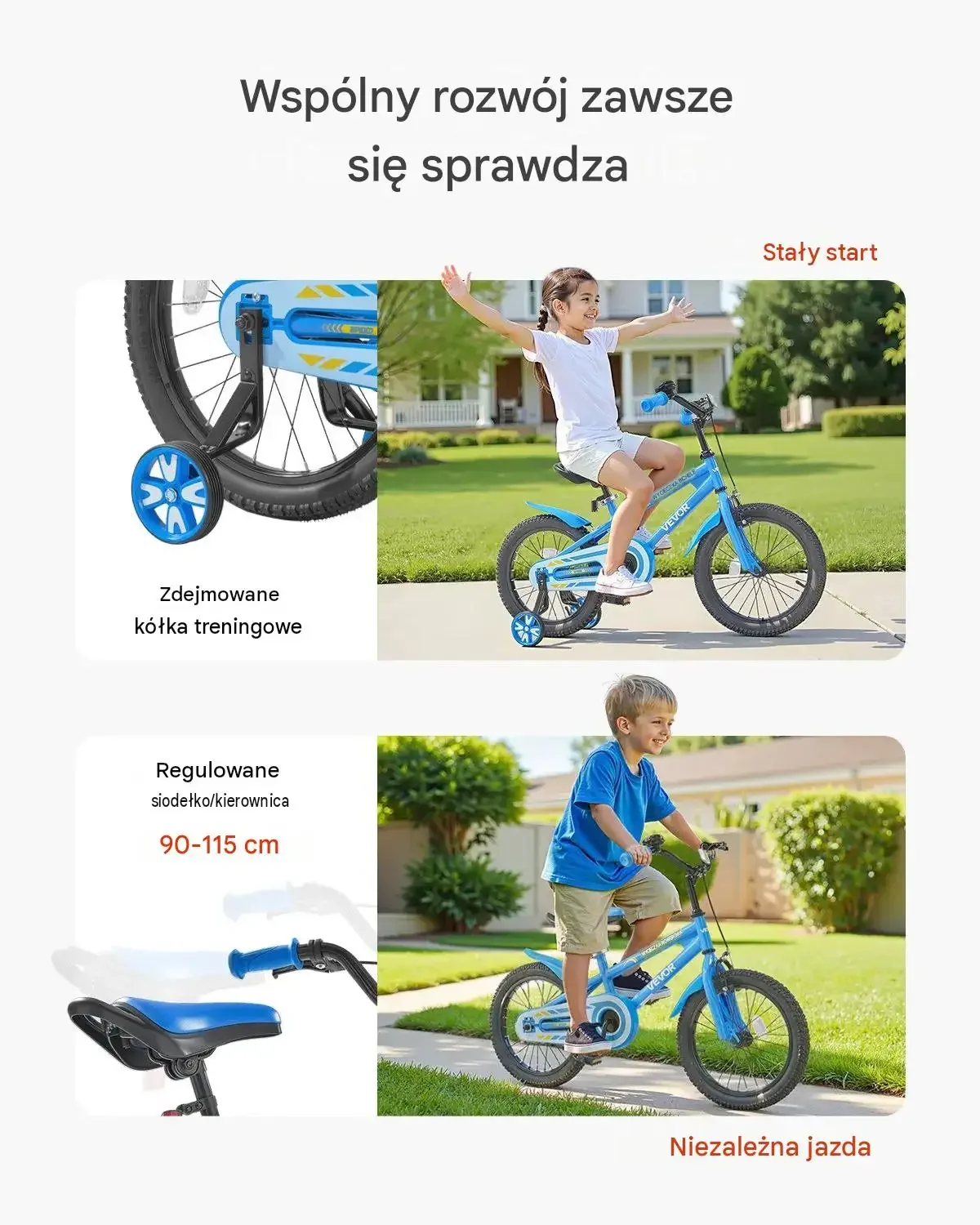 Rower dziecięcy BMX cm wzrost 90-115 cm 3-5 lat boczne kółka niebieski - obrazek 3