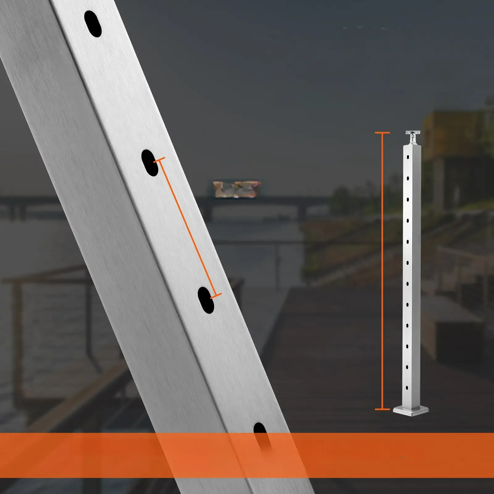 Słupek do balustrady linowej 30° 107 cm stali szlachetnej z uchwytami - obrazek 3