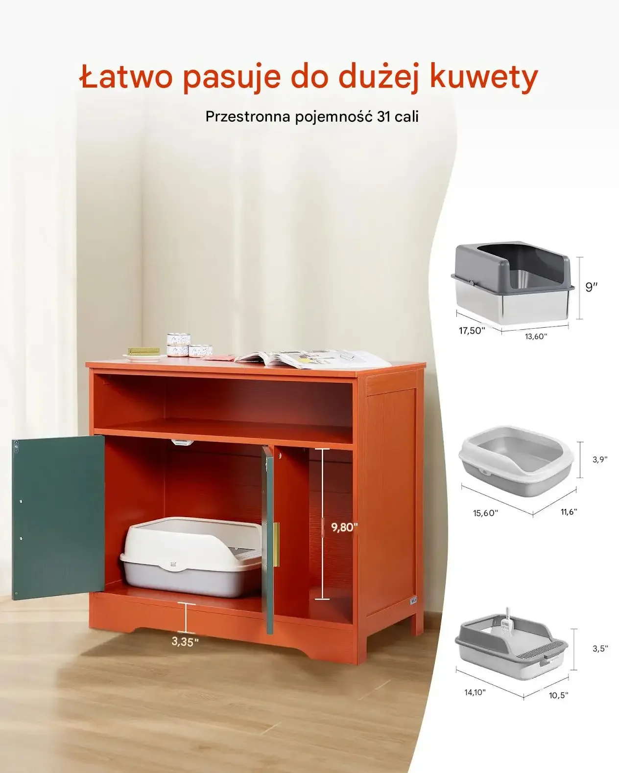 Szafka na kuwetę kota drewniana premium półka schowek 79,2 x 43 x 71 cm - obrazek 3
