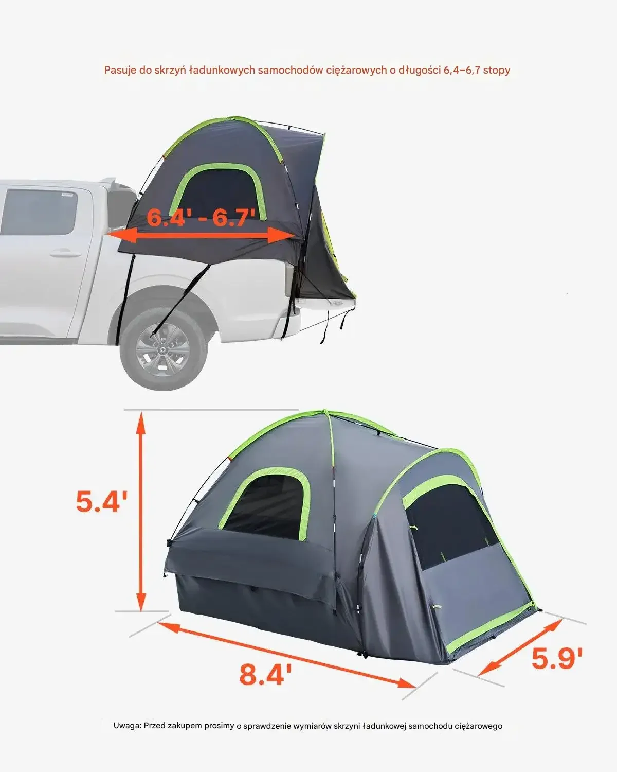 Wodoodporny namiot pickup paka kempingowy 195-204 cm 2-3 osoby mocny torba - obrazek 2
