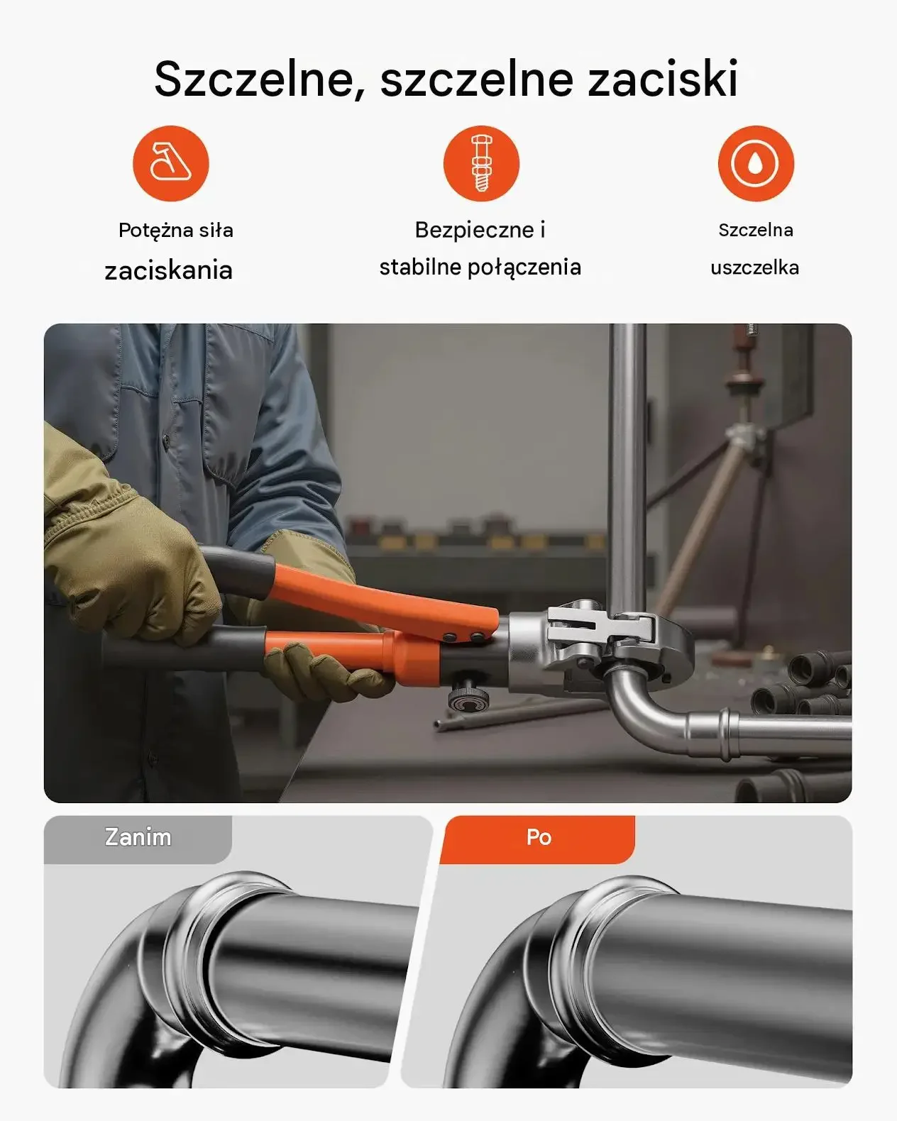 Zaciskarka hydrauliczna rur nierdzewnych mocna V12 V15 V18 V22 V28 5 szczęk - obrazek 4