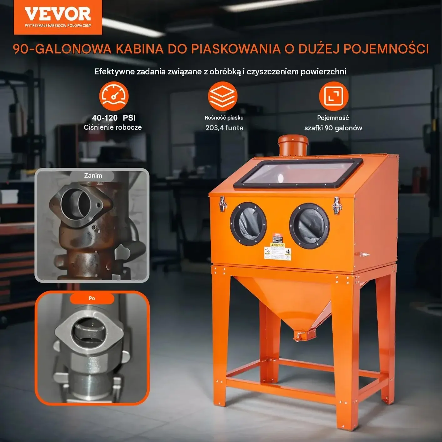 Kabina piaskarska 90 galonów premium odpylacz 1,8 galona 4 dysze 40-120 PSI - obrazek 4