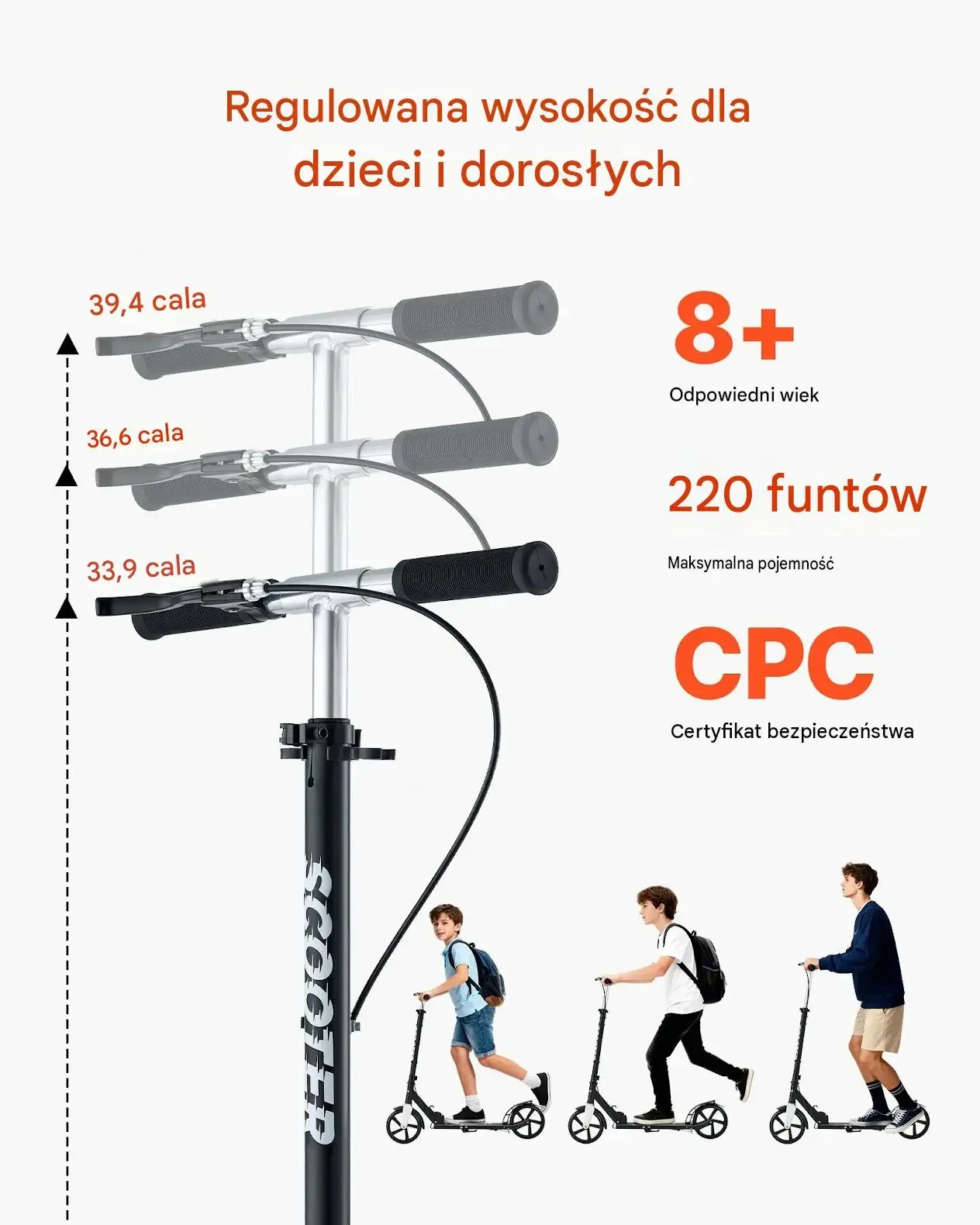 Hulajnoga dwukołowa miejska 100 kg aluminium hamulec czarna srebrna - obrazek 2