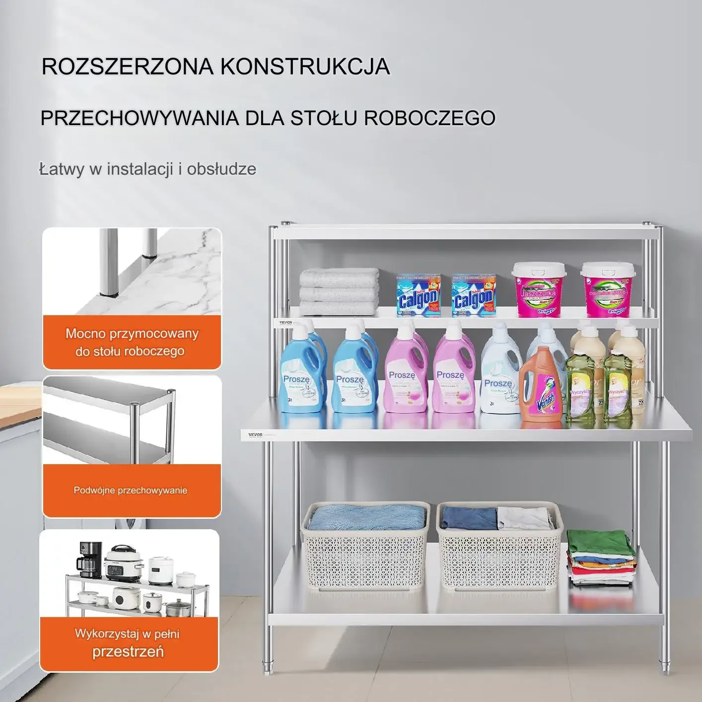 Stół roboczy dwupoziomowy 1524x305mm regulowane półki ze stali nierdzewnej - obrazek 3