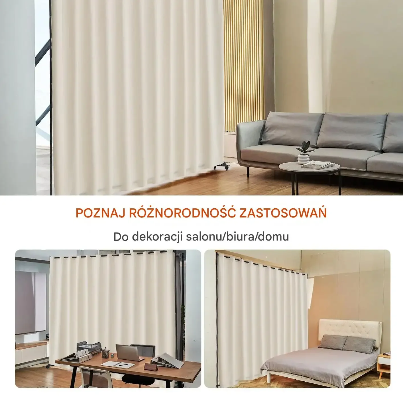 Parawan pokojowy mobilny na kółkach biuro sypialnia 308x245cm beżowy - obrazek 6