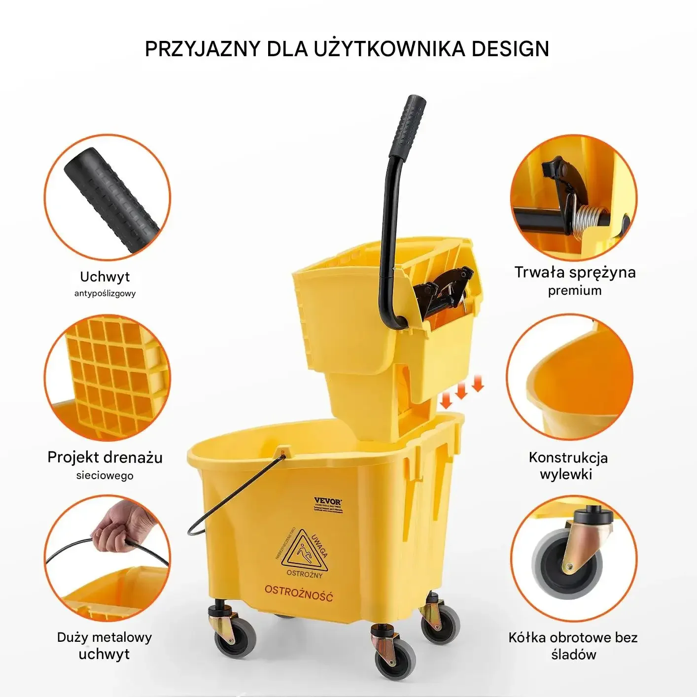 Wiadro do mopa z wyciskaczem 26L na kółkach do sprzątania profesjonalnego - obrazek 6