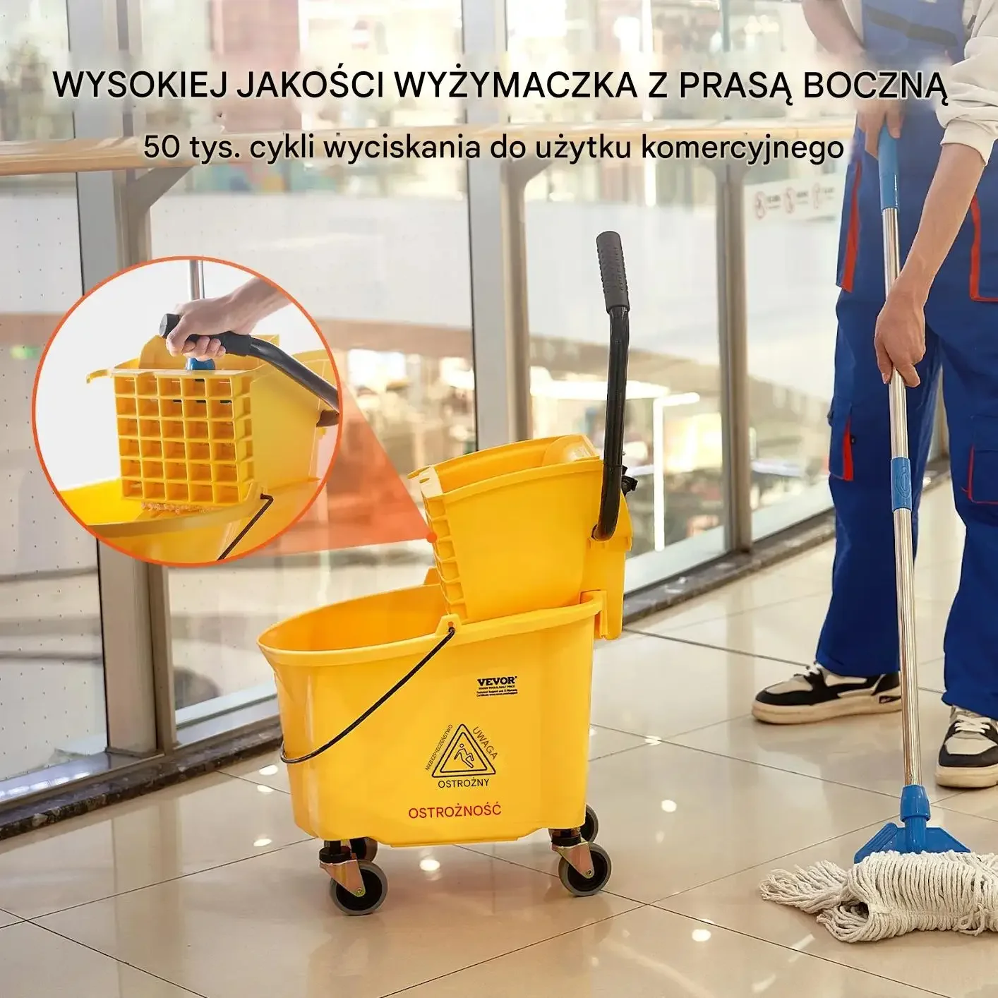Wiadro do mopa z wyciskaczem 26L na kółkach do sprzątania profesjonalnego - obrazek 4