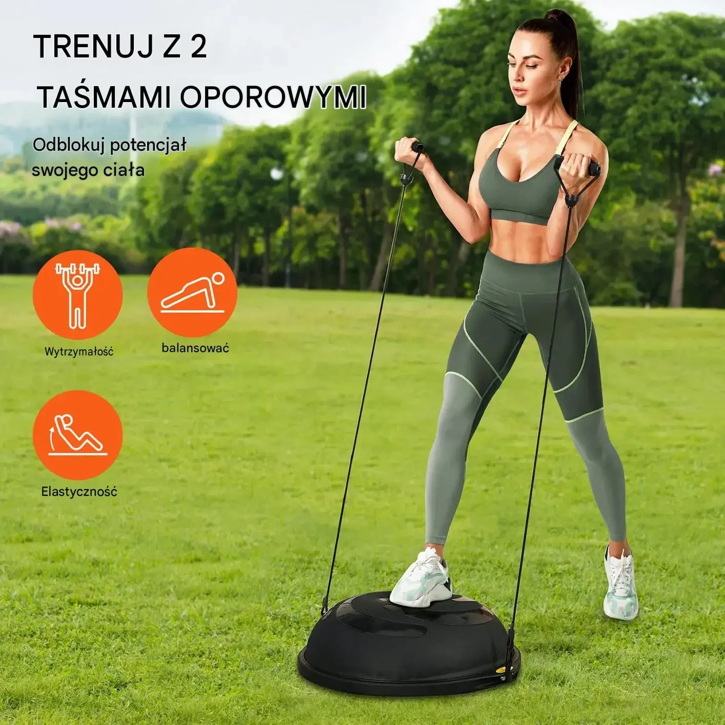 Antypoślizgowa piłka balansowa bosu fitness 64 cm 680 kg pompka czarna - obrazek 3