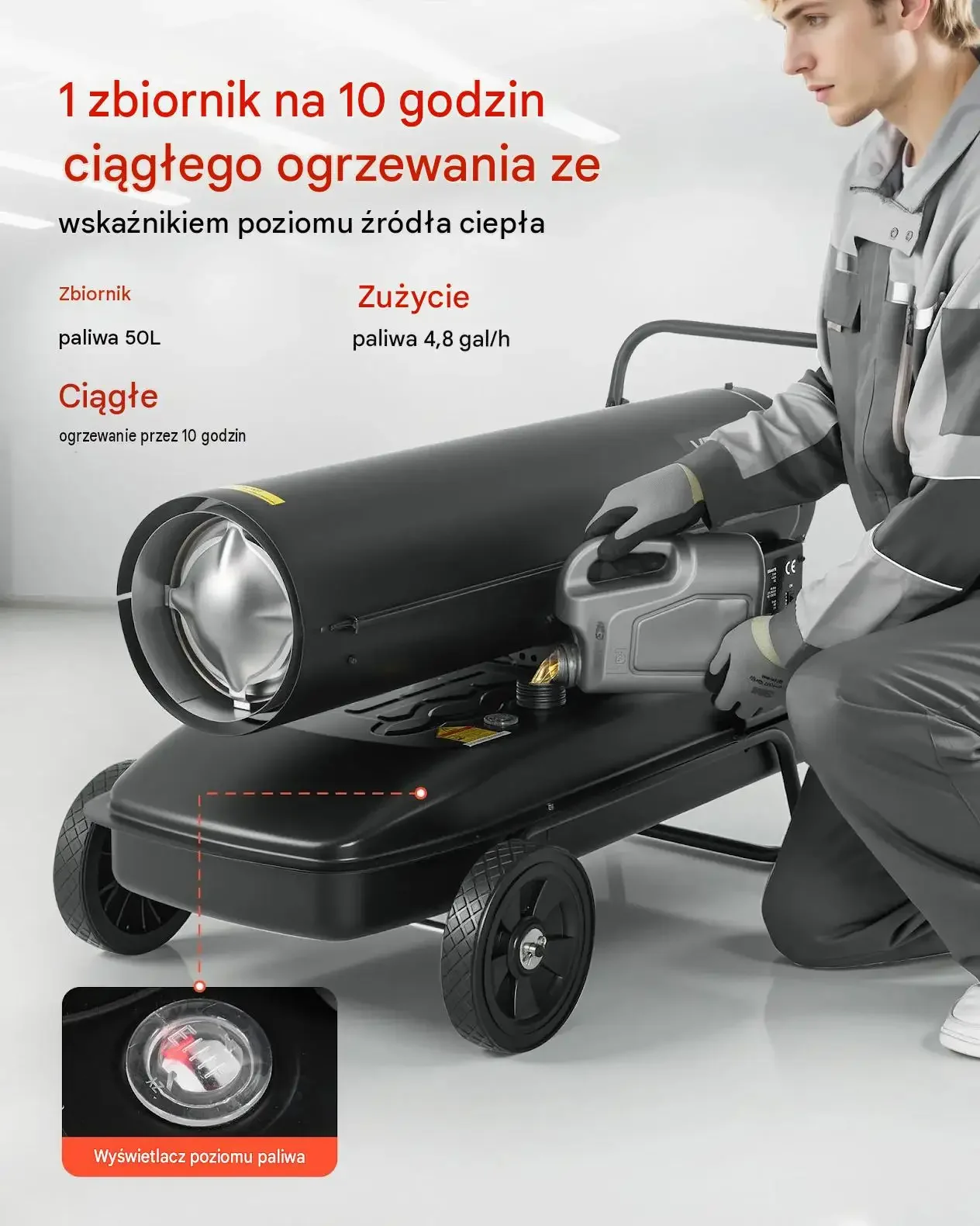 Nagrzewnica olejowa torpedo 50 kW czarna mocna diesel kółka termostat - obrazek 6