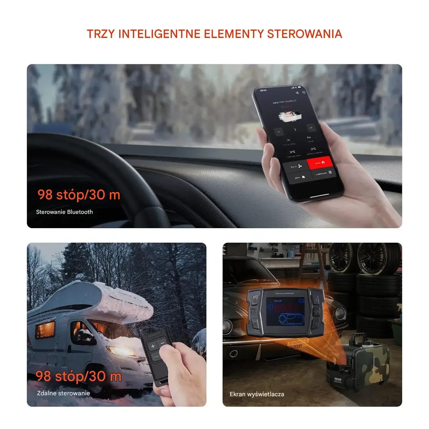 Ogrzewanie postojowe diesel air heater 8 kW 12 V 24 V Bluetooth czarne moro - obrazek 6