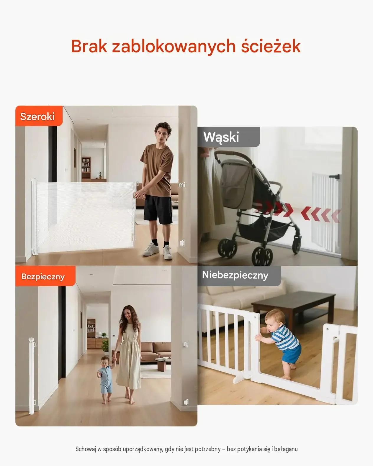Barierka ochronna bramka dzieci psa schody zwijana 143 cm 98 cm biała - obrazek 5