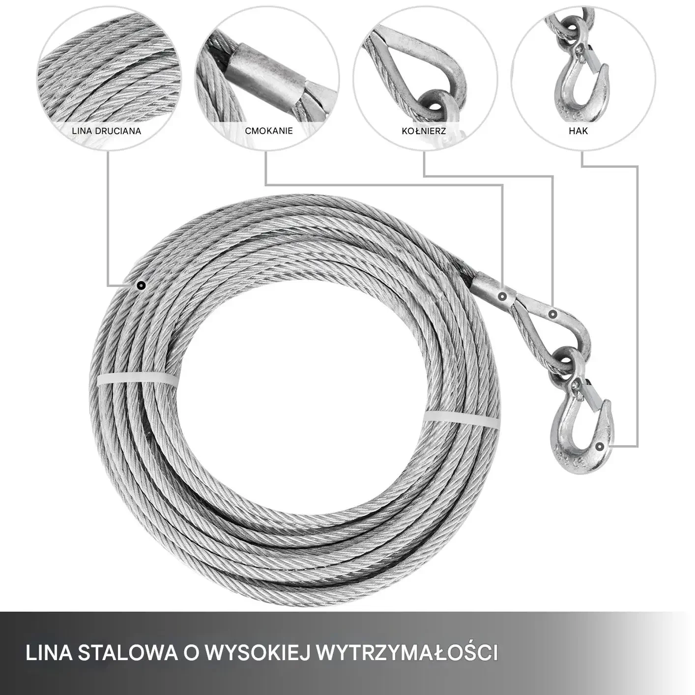 Wciągarka linowa ręczna 1,6 ton 20 m stalowa lina 11 mm mocna - obrazek 3