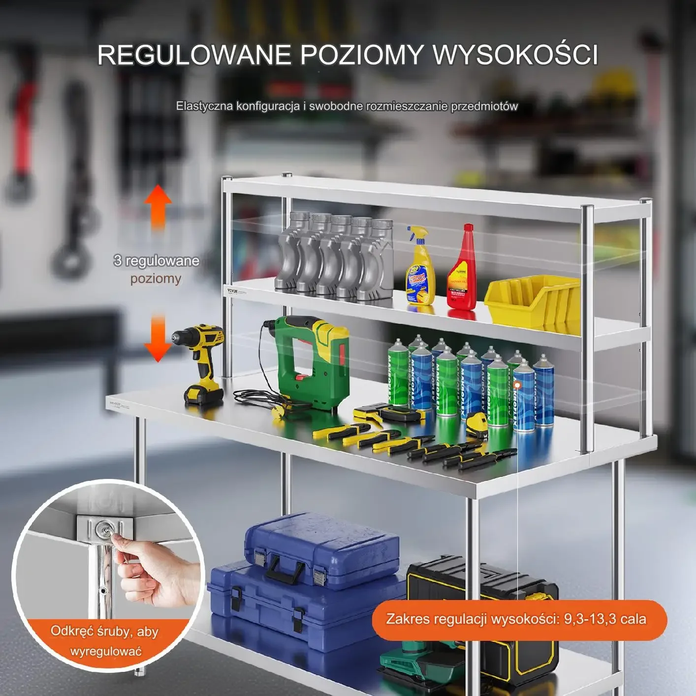 Stół roboczy dwupoziomowy 1524x305mm regulowane półki ze stali nierdzewnej - obrazek 4