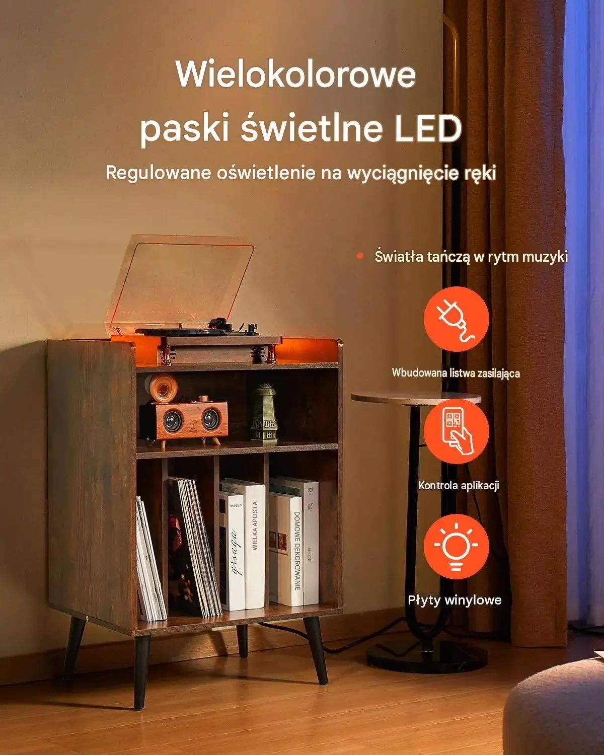 Stojak gramofonowy mocna konstrukcja drewniana 3 poziomy 150 albumów winyle - obrazek 2