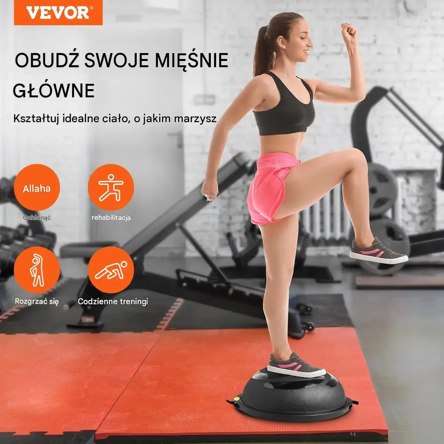 Antypoślizgowa piłka balansowa bosu fitness 64 cm 680 kg pompka czarna - obrazek 2