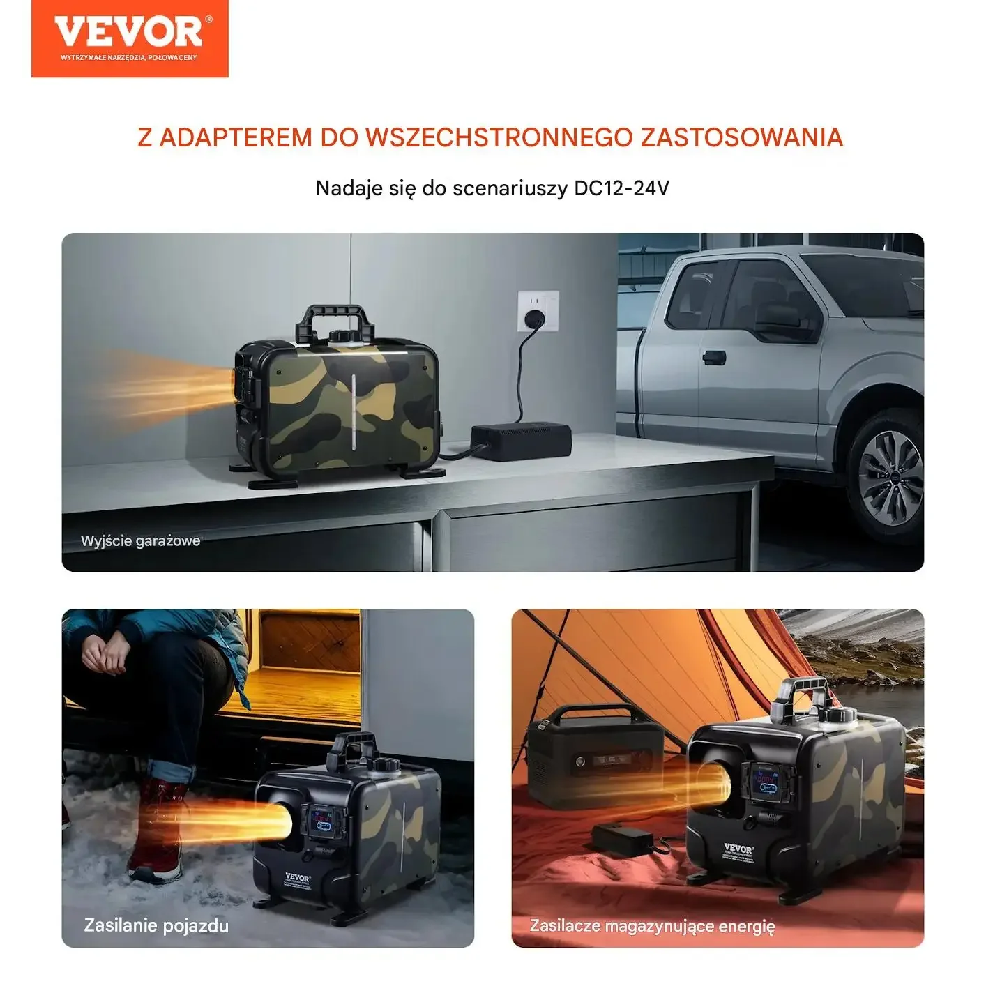 Ogrzewanie postojowe diesel air heater 8 kW 12 V 24 V Bluetooth czarne moro - obrazek 2
