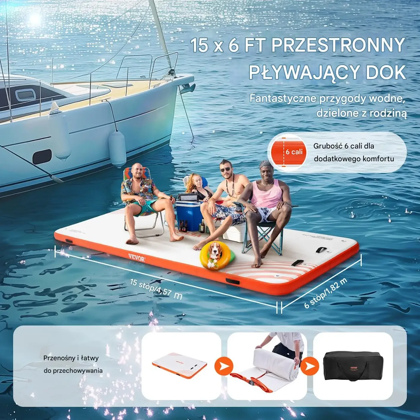 Platforma pływająca pomost mata wodna 4.57 m 1.82 m drabinka torba - obrazek 2