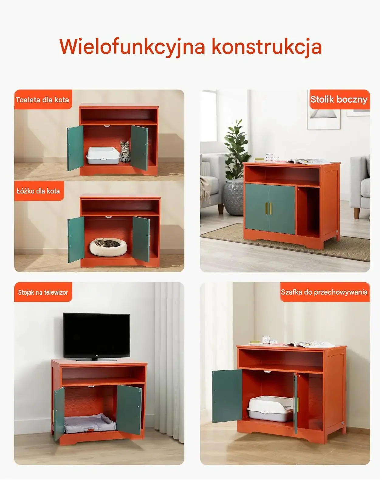 Szafka na kuwetę kota drewniana premium półka schowek 79,2 x 43 x 71 cm - obrazek 5