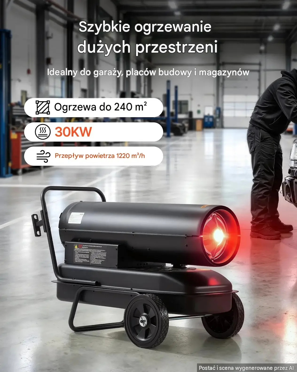 Nagrzewnica olejowa 30 kW mocna diesel termostat zbiornik paliwa 38 L - obrazek 6
