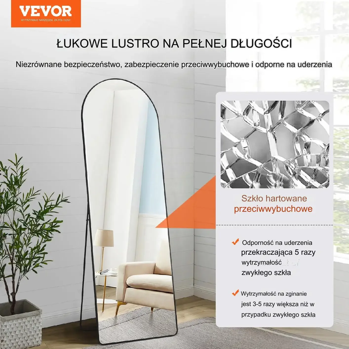 Lustro owalne stojące czarne 165x56 cm aluminiowe pełnowymiarowe - obrazek 6