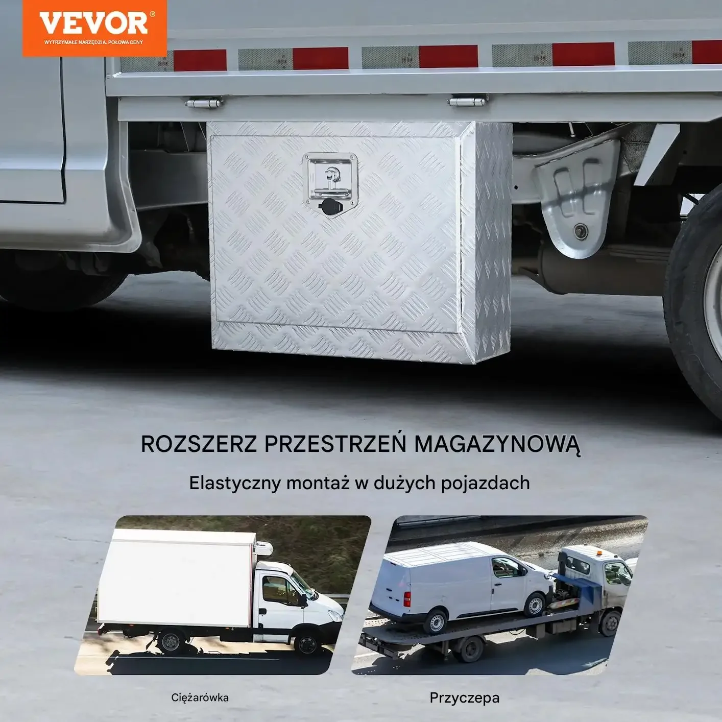 Skrzynia narzędziowa aluminiowa podwoziowa 61 x 35 x 40 cm wodoodporna zamek - obrazek 2