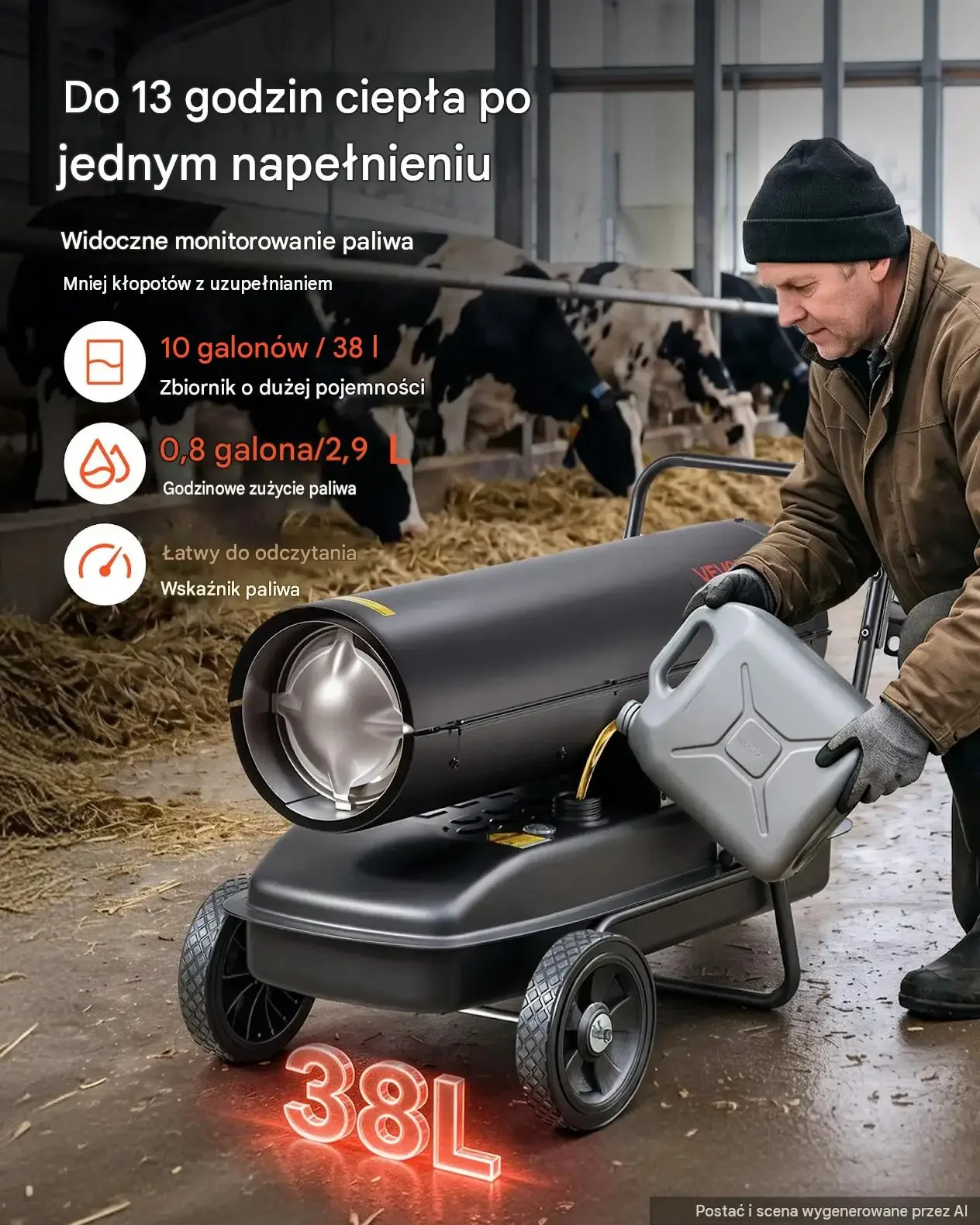 Nagrzewnica olejowa 30 kW mocna diesel termostat zbiornik paliwa 38 L - obrazek 3