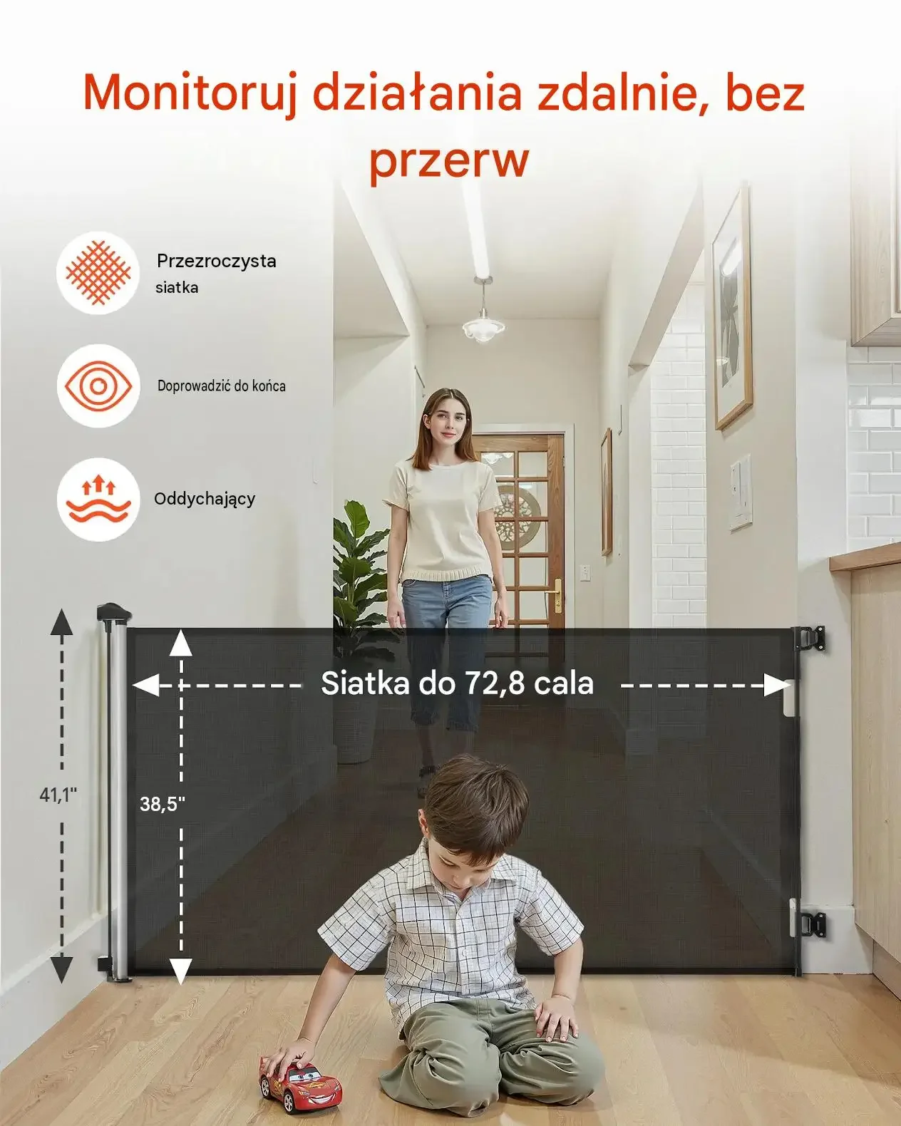 Barierka ochronna bramka dzieci psa schody zwijana 185 cm 98 cm czarna - obrazek 3