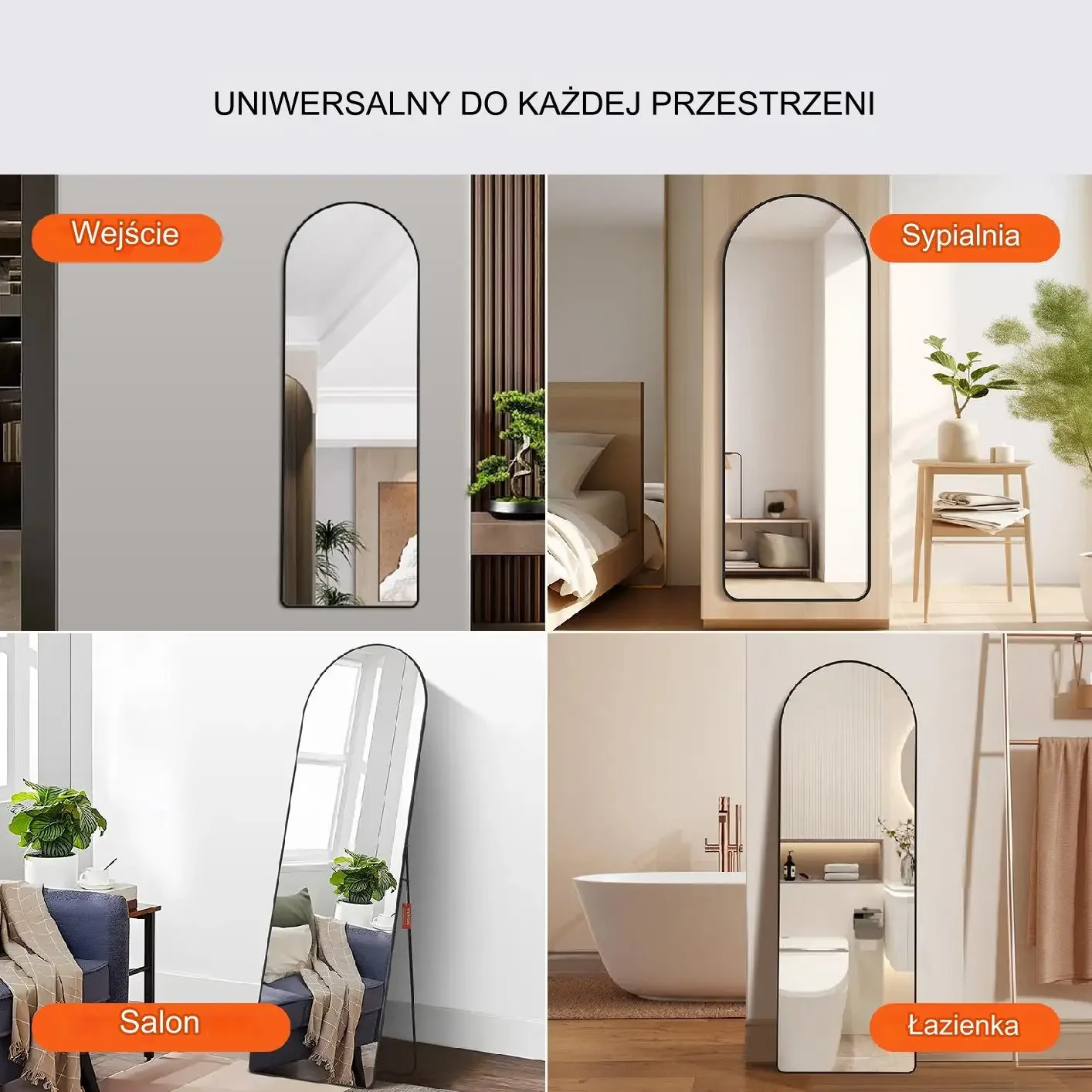 Lustro owalne stojące czarne 165x56 cm aluminiowe pełnowymiarowe - obrazek 5