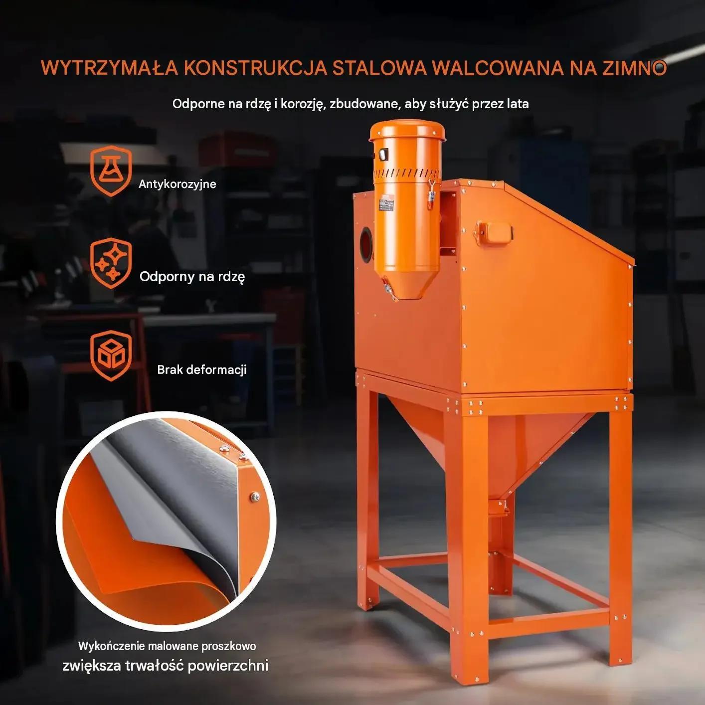 Kabina piaskarska 90 galonów premium odpylacz 1,8 galona 4 dysze 40-120 PSI - obrazek 3
