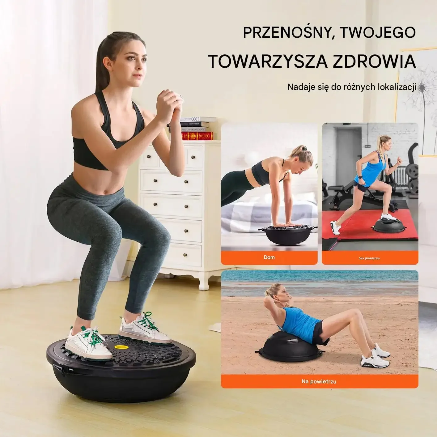 Antypoślizgowa piłka balansowa bosu fitness 64 cm 680 kg pompka czarna - obrazek 6