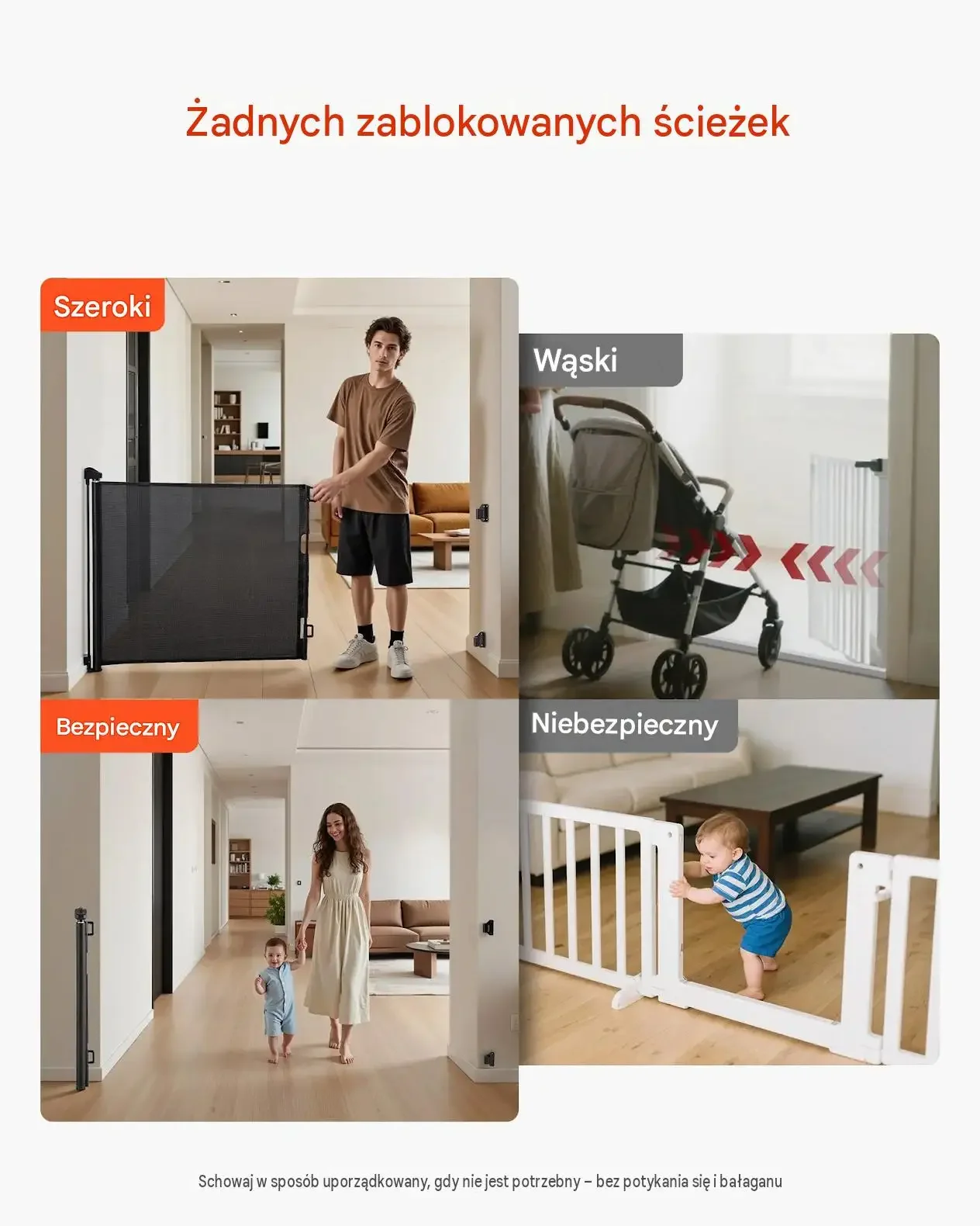 Barierka ochronna bramka dzieci psa schody zwijana 185 cm 98 cm czarna - obrazek 5