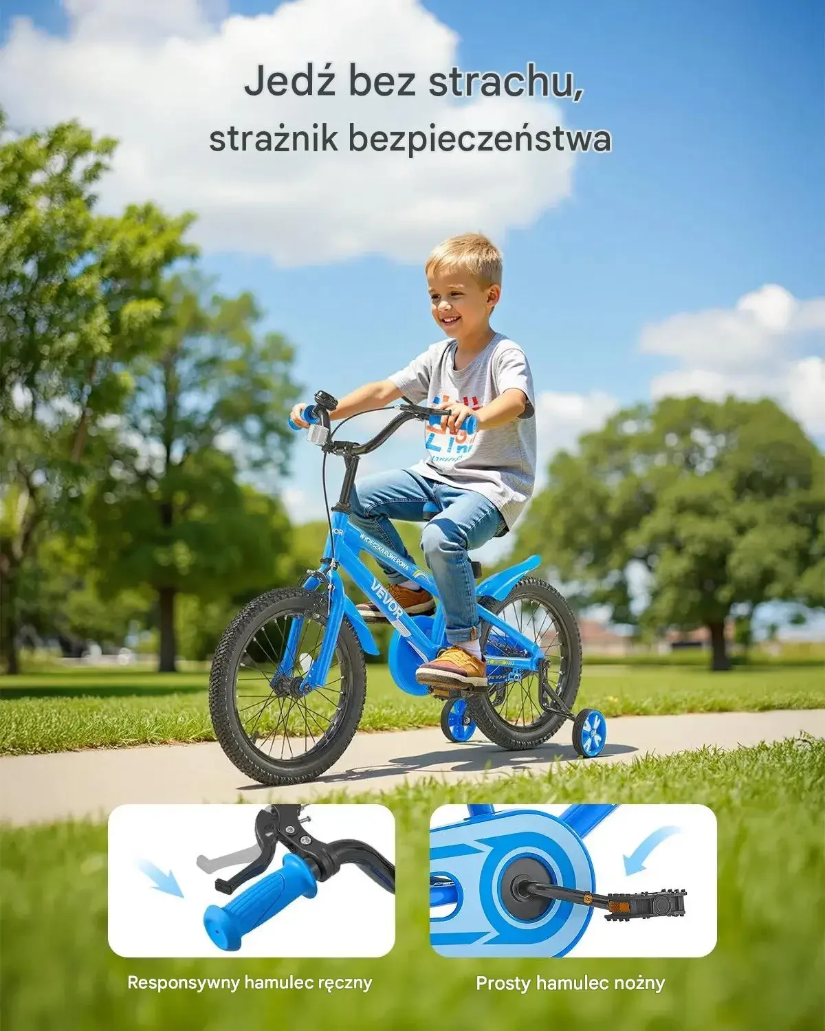 Rower dziecięcy BMX cm wzrost 90-115 cm 3-5 lat boczne kółka niebieski - obrazek 2