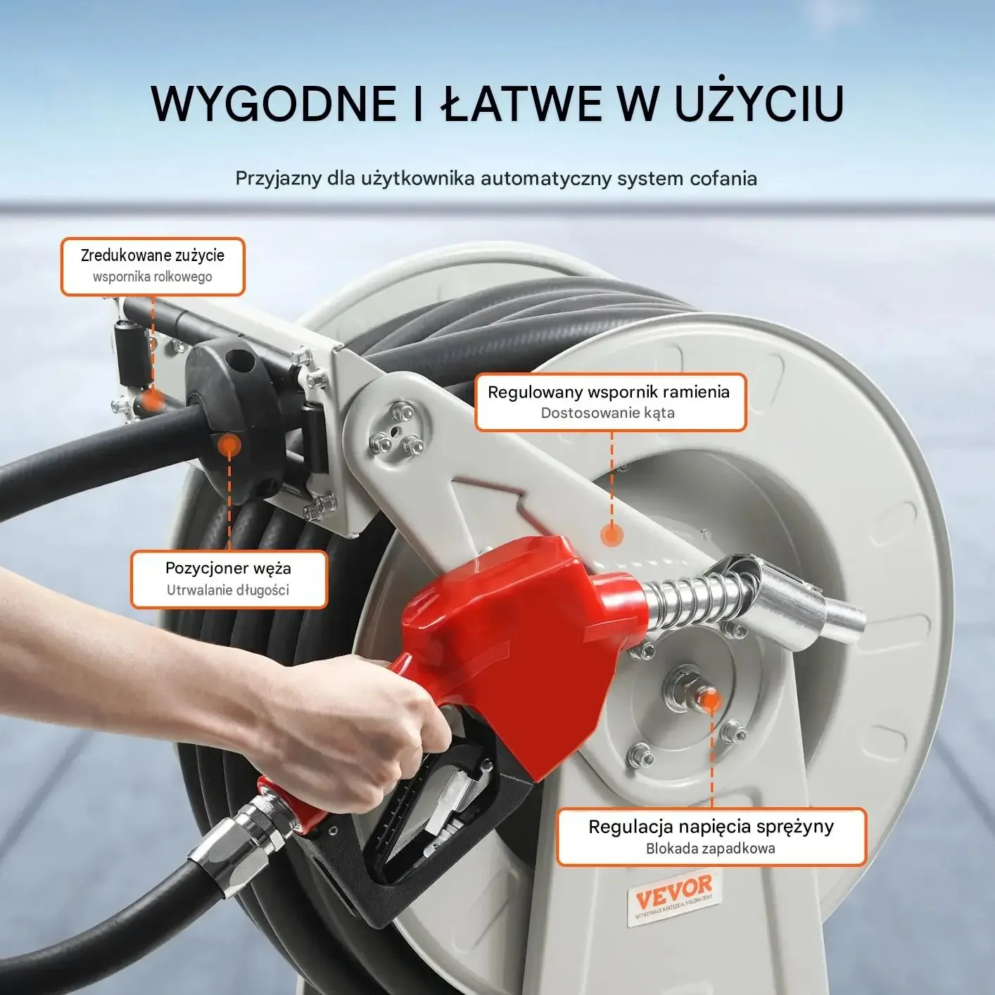 Zwijacz węża paliwowego 15,24 m czarny premium olej napędowy dysza auto - obrazek 5
