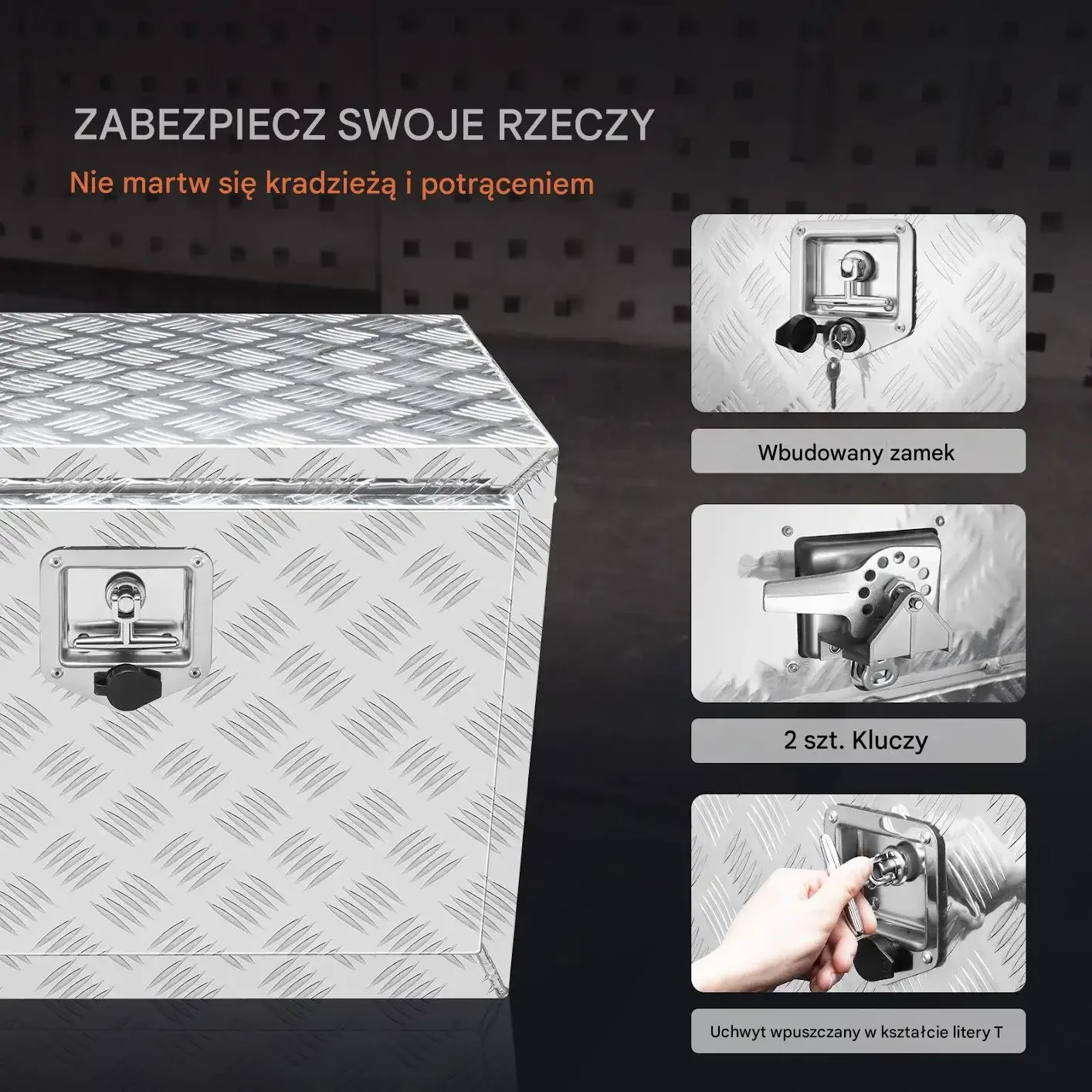 Skrzynia narzędziowa aluminiowa podwoziowa 61 x 35 x 40 cm wodoodporna zamek - obrazek 6