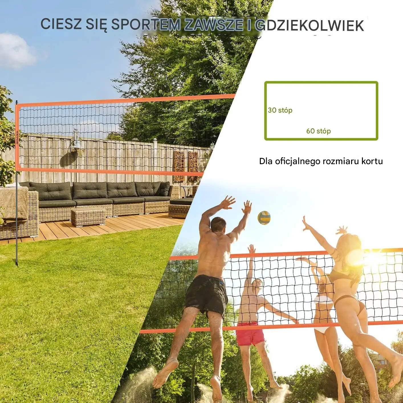 Siatka do siatkówki przenośna czarna regulowana zestaw boiskowy - obrazek 4