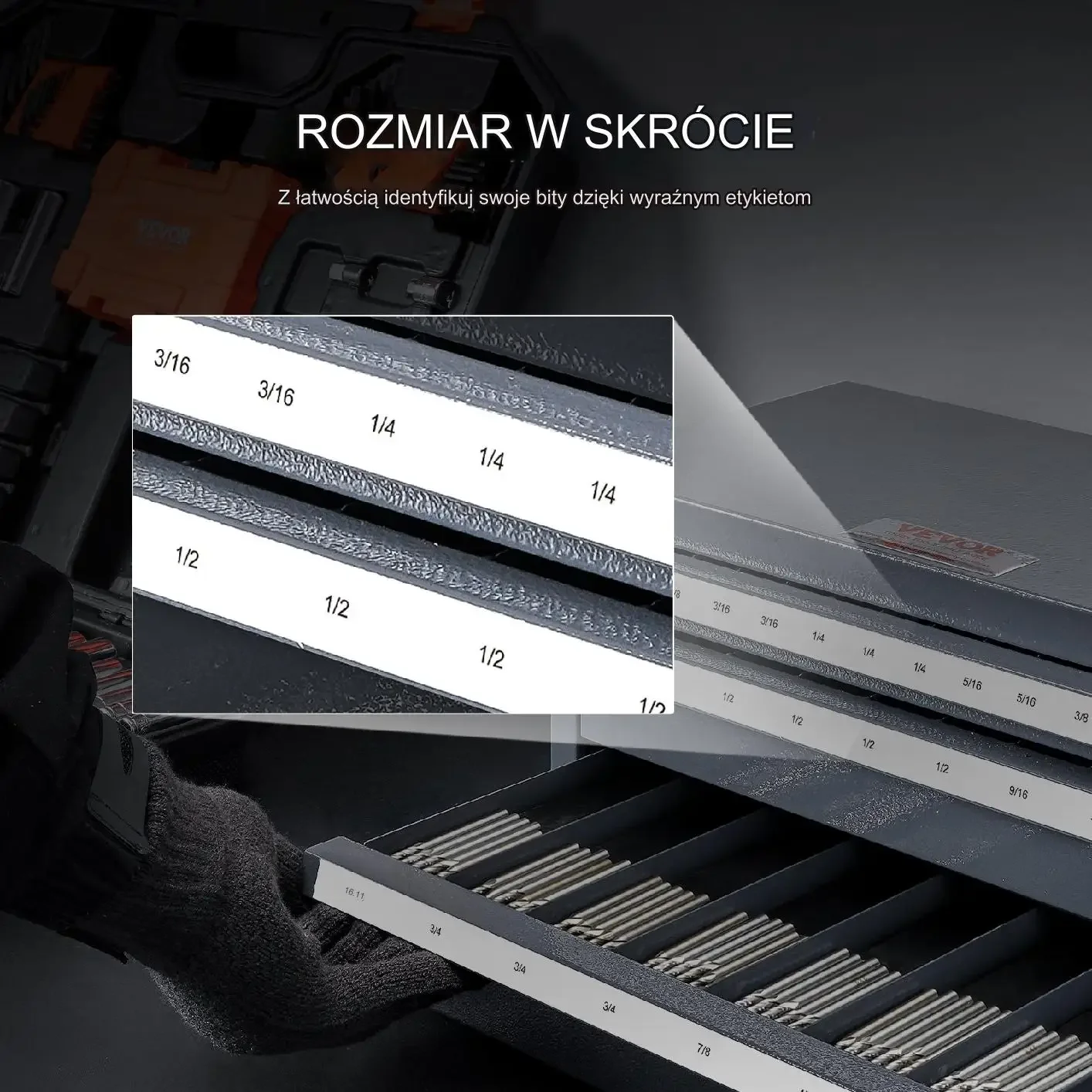 Szafka organizer frezy 3 szuflady 29 komór stal premium 37,5 x 20 x 20 cm - obrazek 3