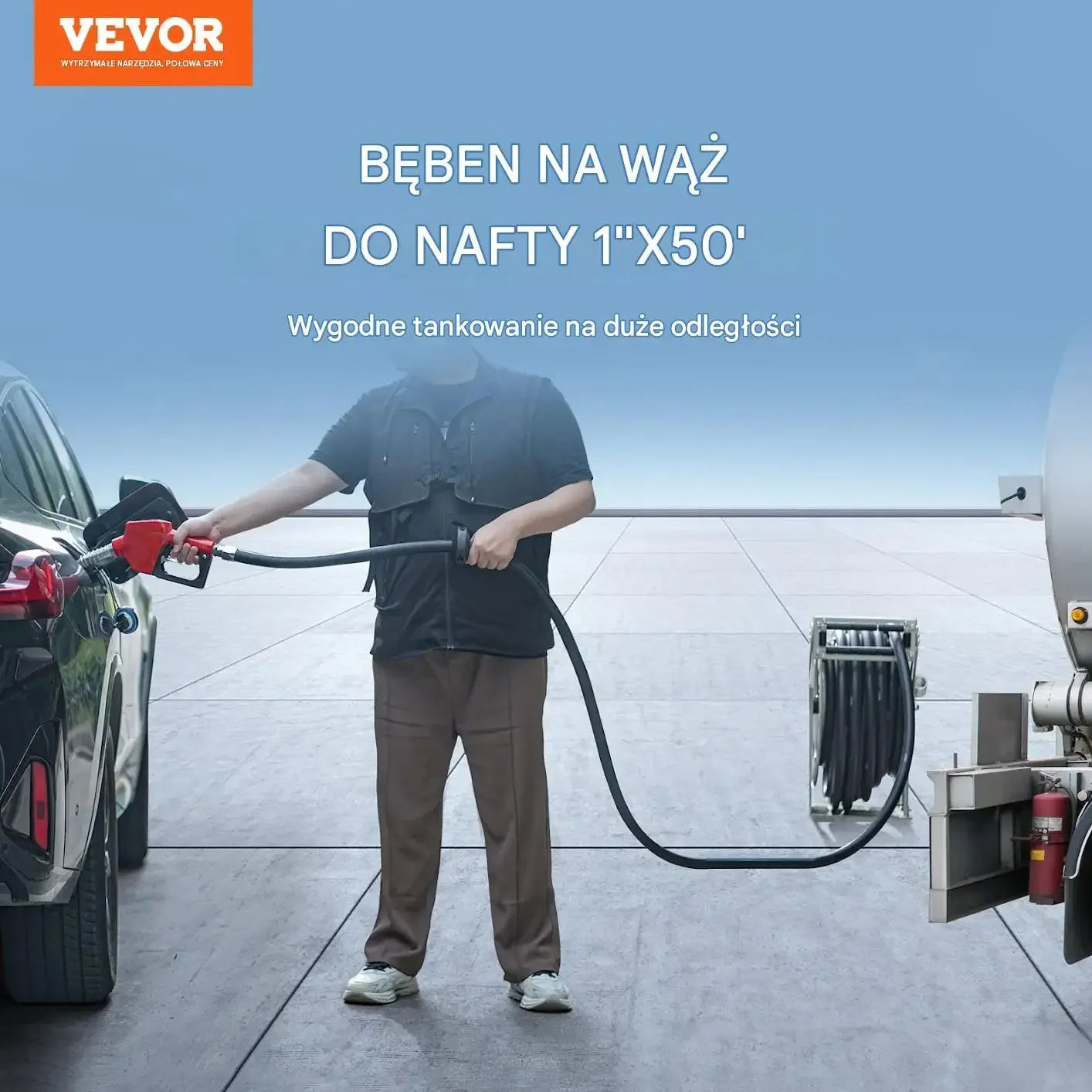 Zwijacz węża paliwowego 15,24 m czarny premium olej napędowy dysza auto - obrazek 3