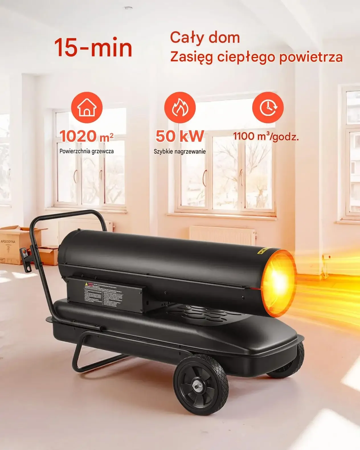 Nagrzewnica olejowa torpedo 50 kW czarna mocna diesel kółka termostat - obrazek 4