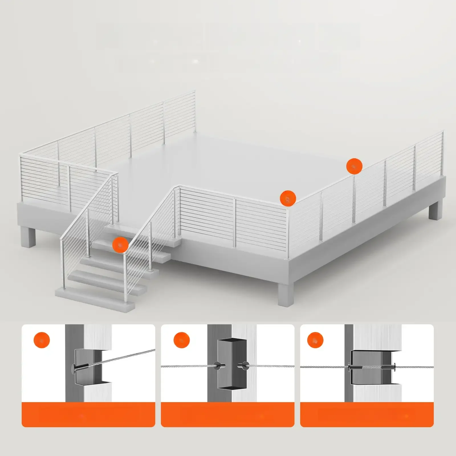 Słupek do balustrady linowej 30° 107 cm stali szlachetnej z uchwytami - obrazek 4