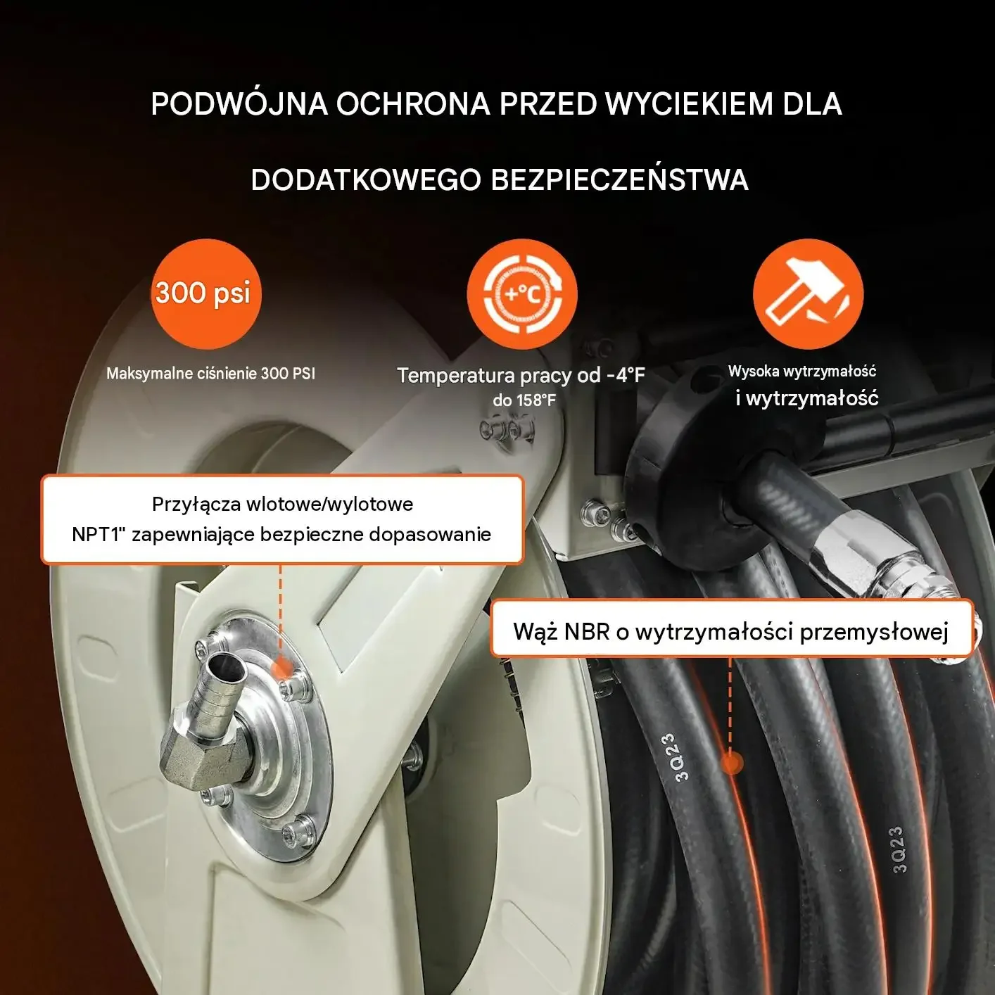 Zwijacz węża paliwowego 15,24 m czarny premium olej napędowy dysza auto - obrazek 2
