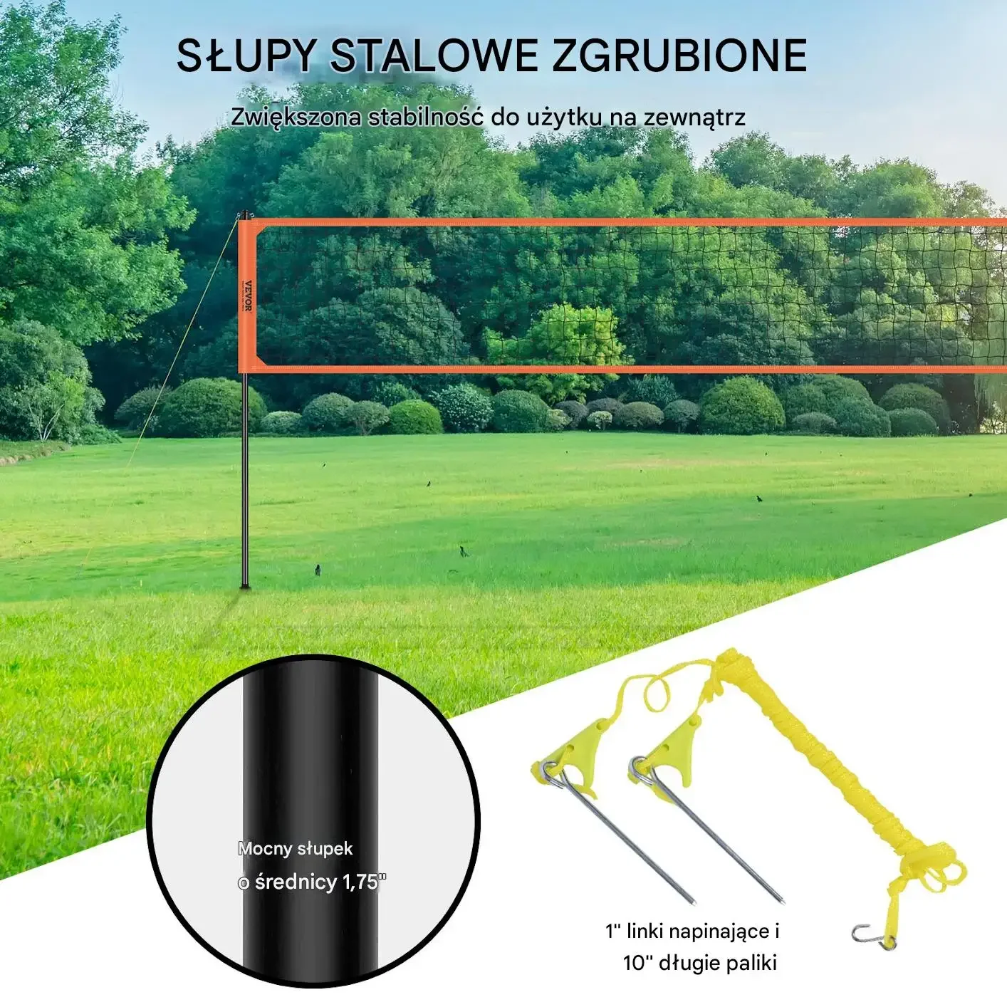 Siatka do siatkówki przenośna czarna regulowana zestaw boiskowy - obrazek 3