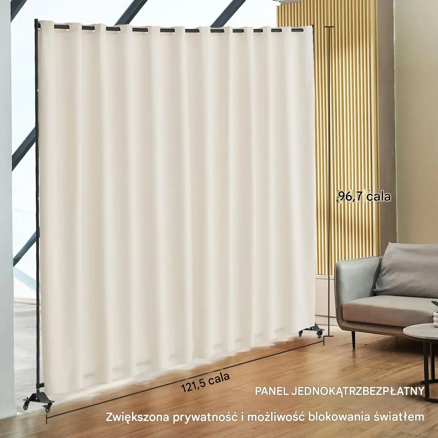Parawan pokojowy mobilny na kółkach biuro sypialnia 308x245cm beżowy - obrazek 2
