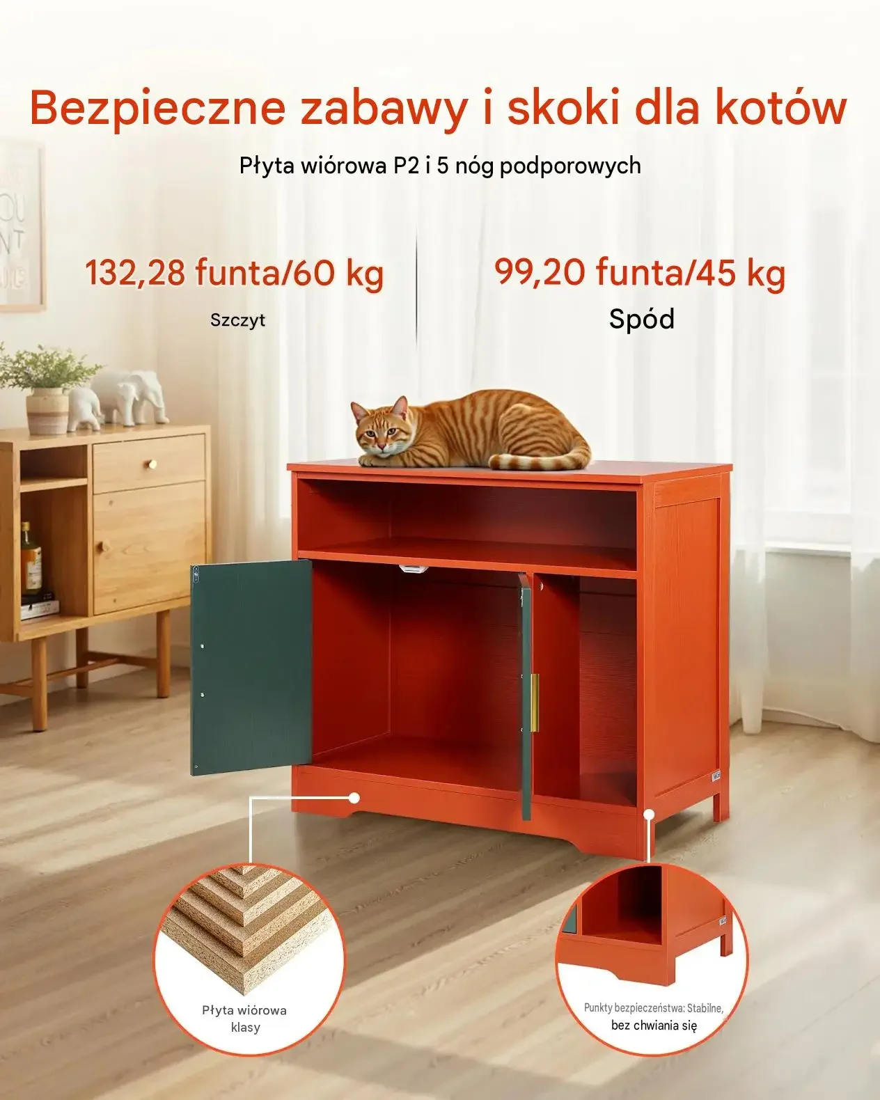 Szafka na kuwetę kota drewniana premium półka schowek 79,2 x 43 x 71 cm - obrazek 2