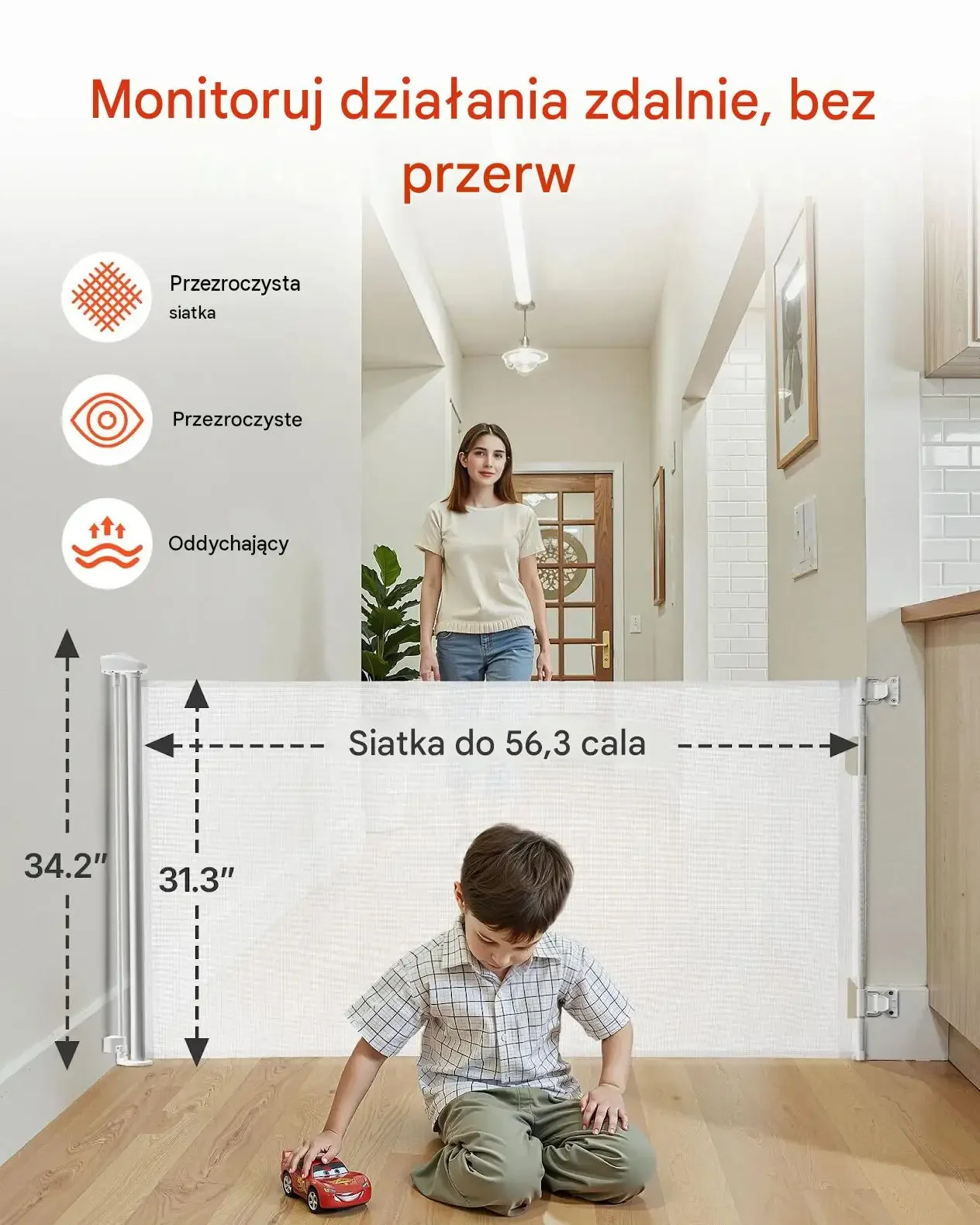 Barierka ochronna bramka dzieci psa schody zwijana 143 cm 98 cm biała - obrazek 3