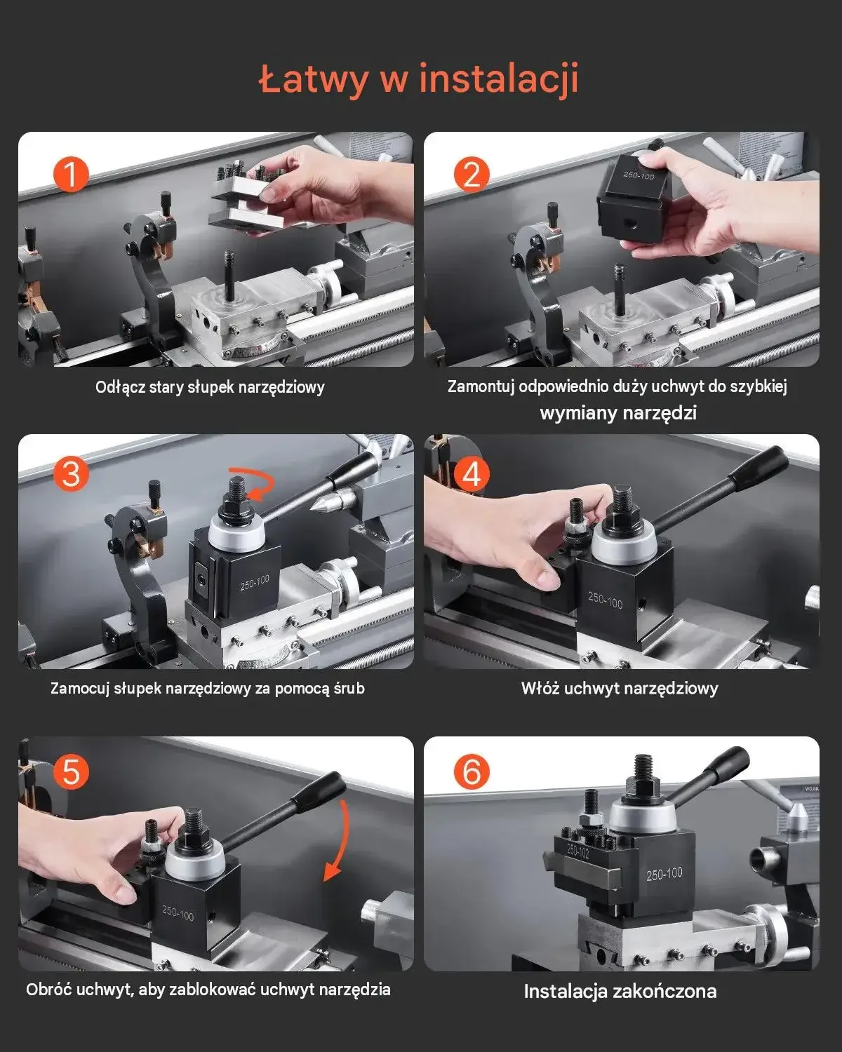 Uchwyty tokarskie Quick Change 8 szt czarne premium tokarka 152 mm stal CNC - obrazek 4