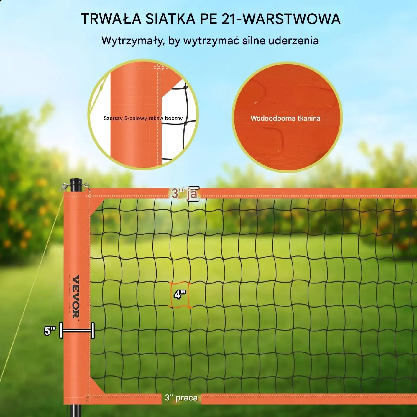 Siatka do siatkówki przenośna czarna regulowana zestaw boiskowy - obrazek 2